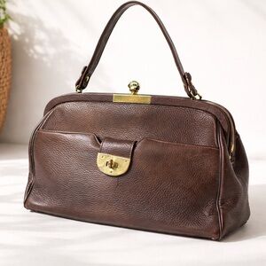 Vintage Brown Pebbled Leather Top Handle Doctor Bag Gold Hardware
